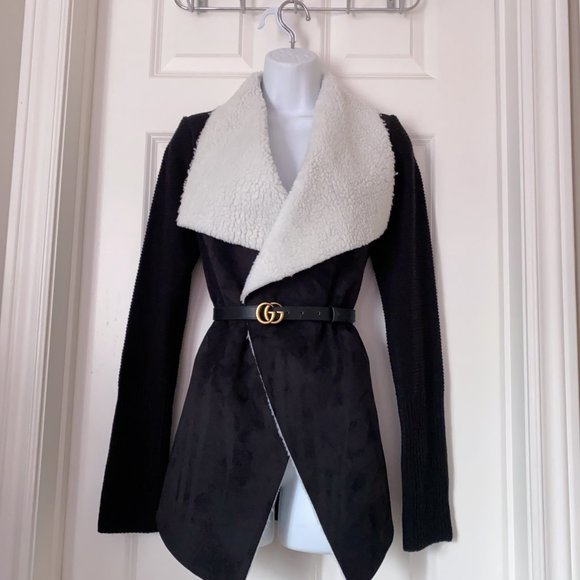 NWT! New Le Chateau Faux Fur Lapel Cardigan Shearling Jacket Coat - Picture 7 of 7